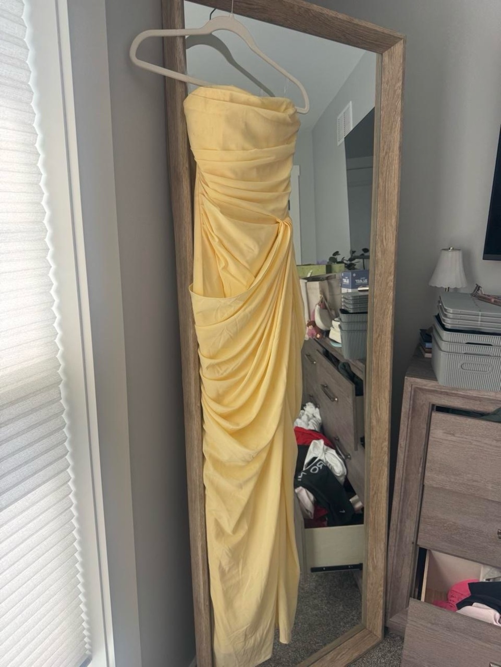 Babyboo Strapless Yellow Ruched Evening Gown
